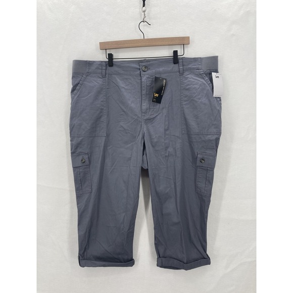Lee Capri Pants Womens 24W Tech Grey Ultra Lux Comfort Flex-to-Go Cargo Mid Rise - Picture 1 of 16